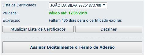 Tela certificado digital