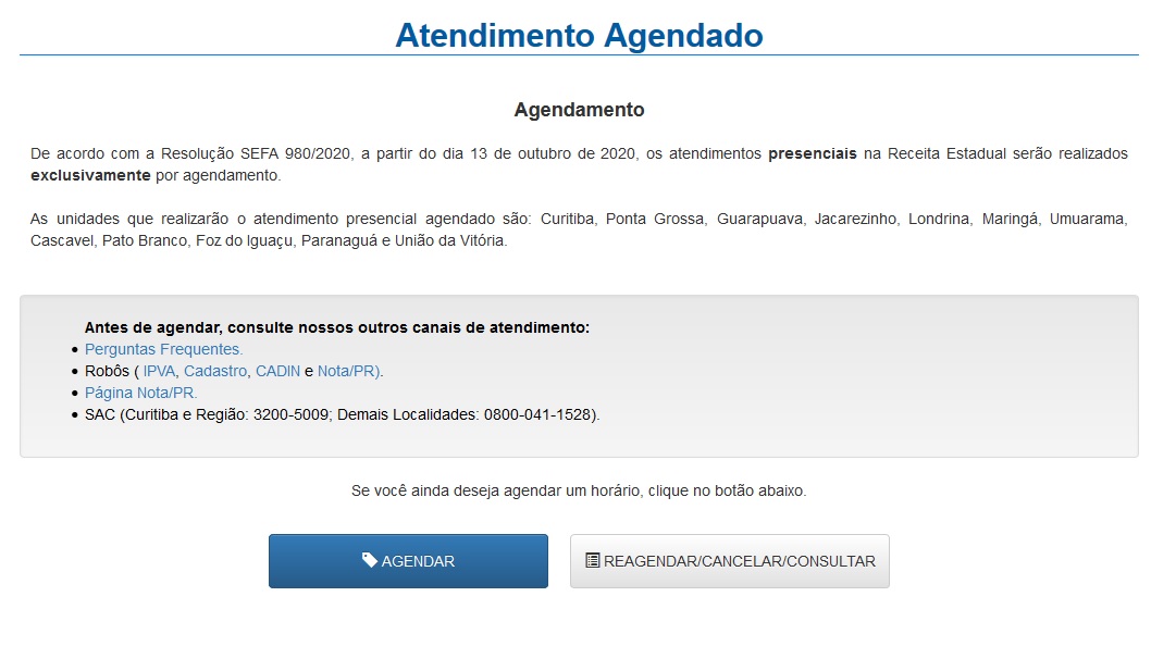 Agendamento online para atendimento presencial