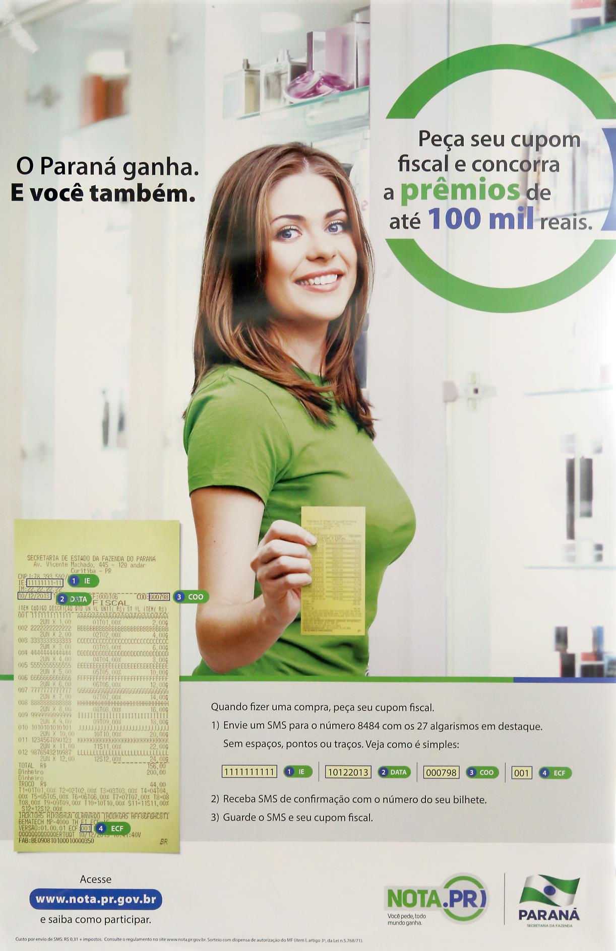 O primeiro prêmio desta semana da Nota Fiscal Paranaense foi sorteado para o bilhete eletrônico nº 151