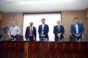 O governador Carlos Massa Ratinho Júnior, participa da posse do secretário de Estado da Fazenda, Renê de Oliveira Garcia Junior. 