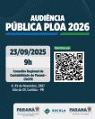 convite para a Audiência Pública PLOA 2026. Dia 23/09/2025 às 9h no Conselho Regional de contabilidade do Paraná