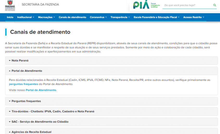 Canais de atendimento