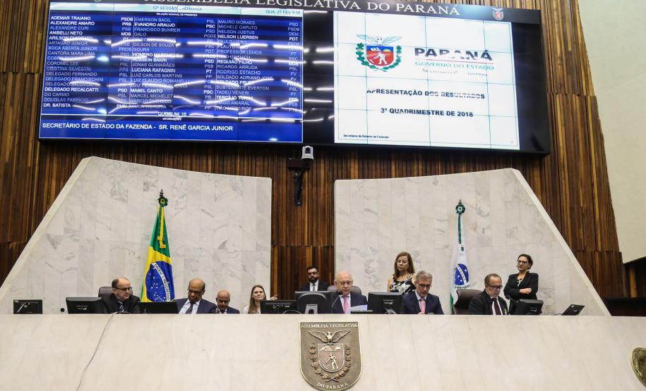 Fazenda apresenta balanço do 3º quadrimestre de 2018 O secretário Renê Garcia Junior, de Estado da Fazenda (SEFA), participa nesta quarta-feira (27), de uma audiência pública na Assembleia Legislativa do Paraná (ALEP), para apresentação dos dados do Governo relativos ao cumprimento das metas fiscais do terceiro quadrimestre de 2018. Curitiba, 27/02/2019 - Foto: Geraldo Bubniak/ANPr