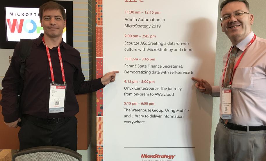 Receita Estadual do Paraná exibe projeto premiado em evento internacional Auditores da Receita Estadual do Paraná foram convidados para palestrar na 22ª edição da conferência internacional da MicroStrategy, o “MicroStrategy World 2019”